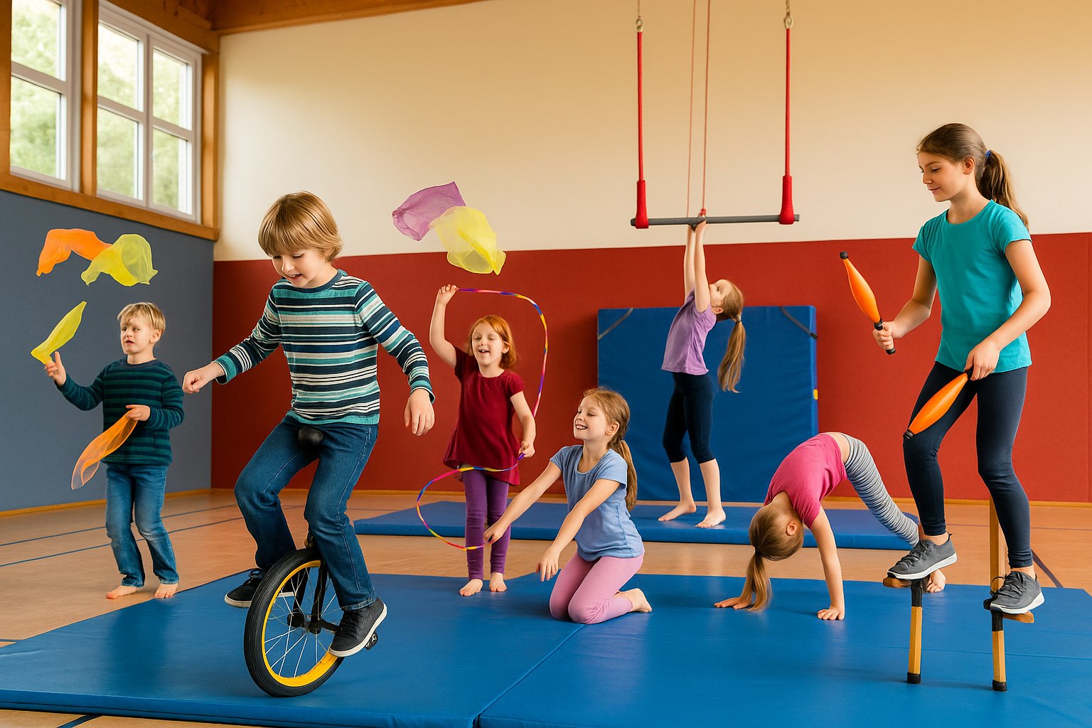 Kinder bei Circus Übungen in der TriBühne